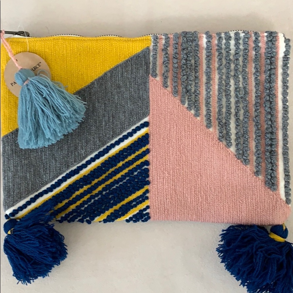 Paper Chase  Boho Clutch Purse Pink Yellow Tassel
